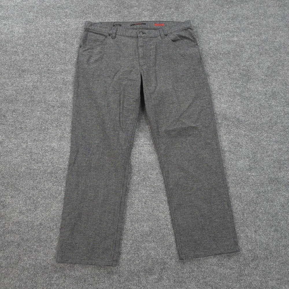 Alberto Pants Mens 38x30 Gray Smart Pepita Modern Fit Chino Stretch Dress Casual